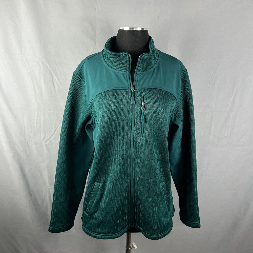 Swiss Tech Jacket Womens XL (16-18) Green Fleece Lined Knit Mock Neck Full Zip